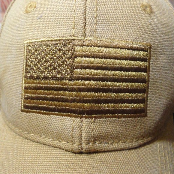 denim canvas brown American Flag embroidered snap back ball cap EUC byH3 headwea - Picture 4 of 5